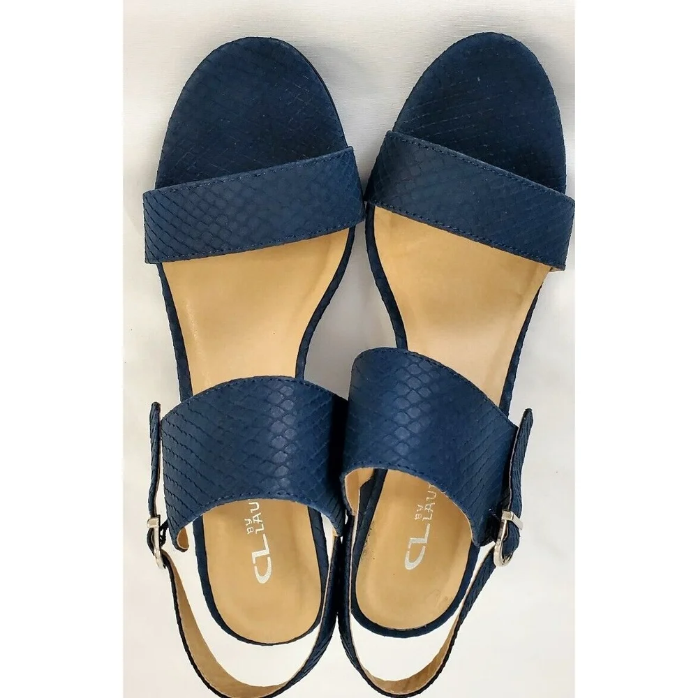 CL by Laundry Women's High Heels Size 8.5 Blue Ankle Strap Sandals EUC